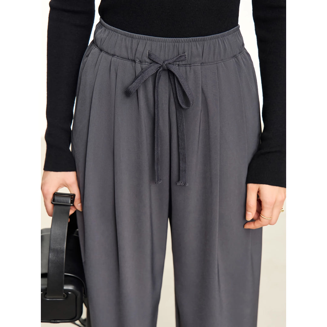 Minimalist Straight Autumn Pants for Women - Drawstring Elastic Casual Loose Trousers