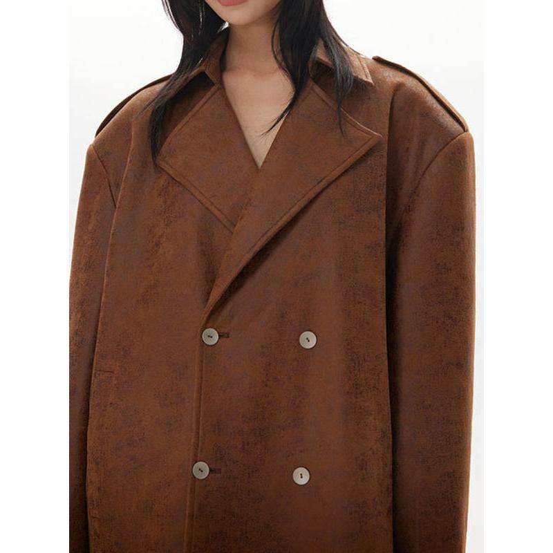 Women's Vintage Thick Leather Trench Coat