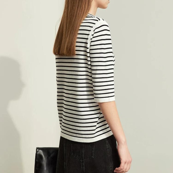 Spring Elegance Striped Wool Blend Sweater