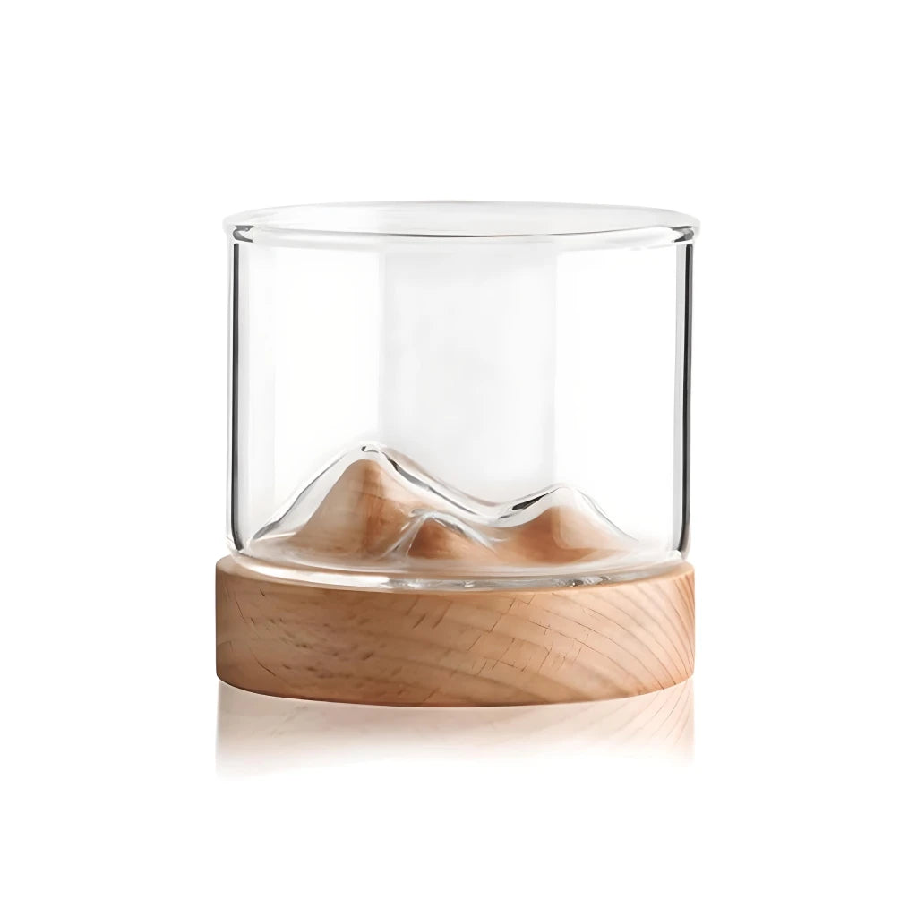 Mountain Whiskey Glass with Wooden Base