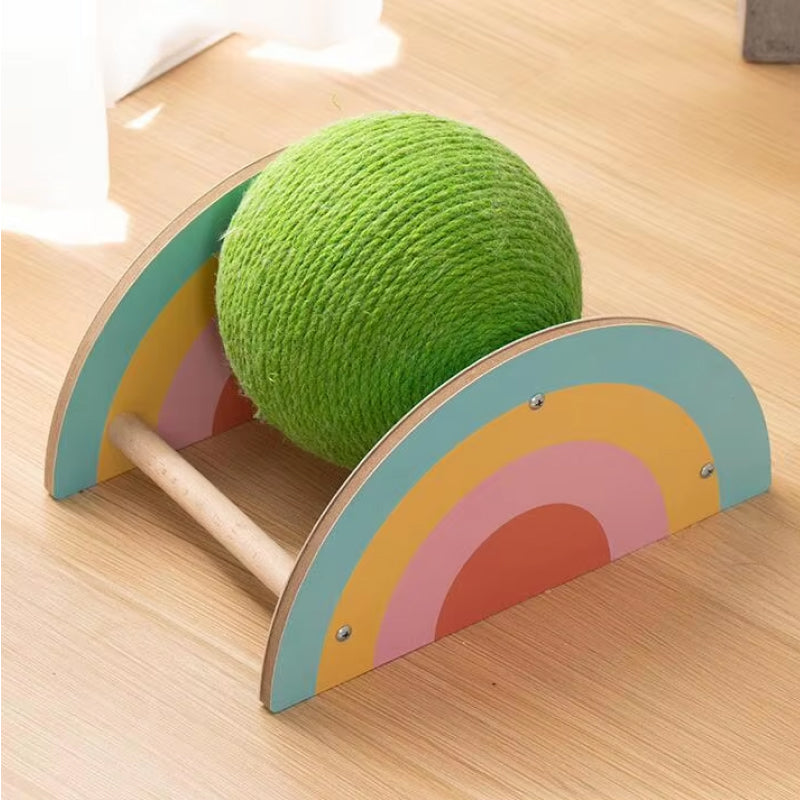 Wooden Sisal Cat Scratcher Wheel with Catch Ball