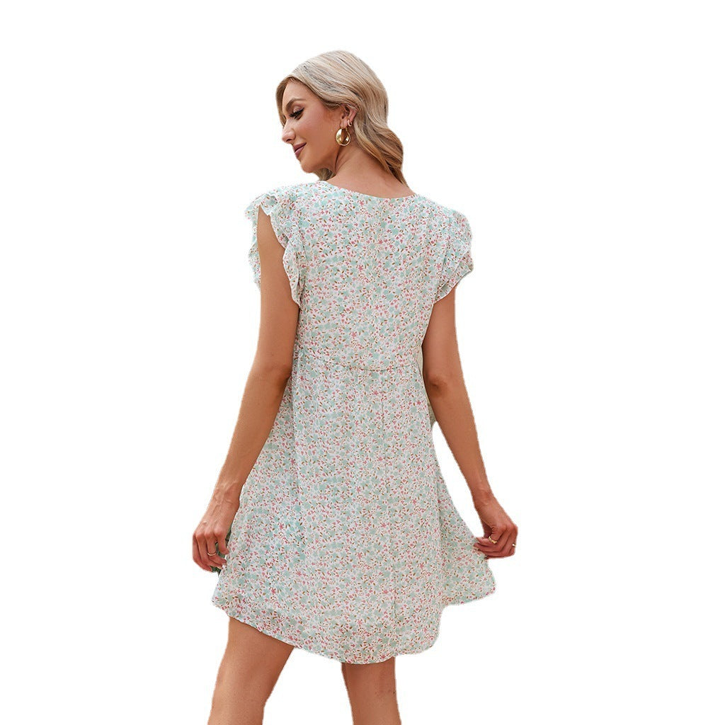 A- Line Small Flower Holiday Beach Dress