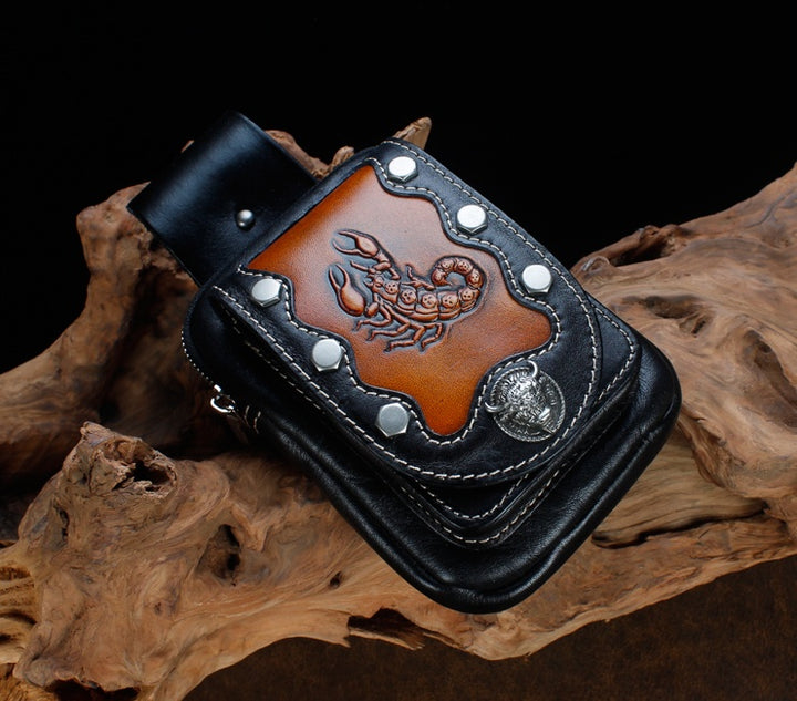 Mens Leather Pouch Belt Biker Hiking Camp Phone Pocket Waist Fanny Bags