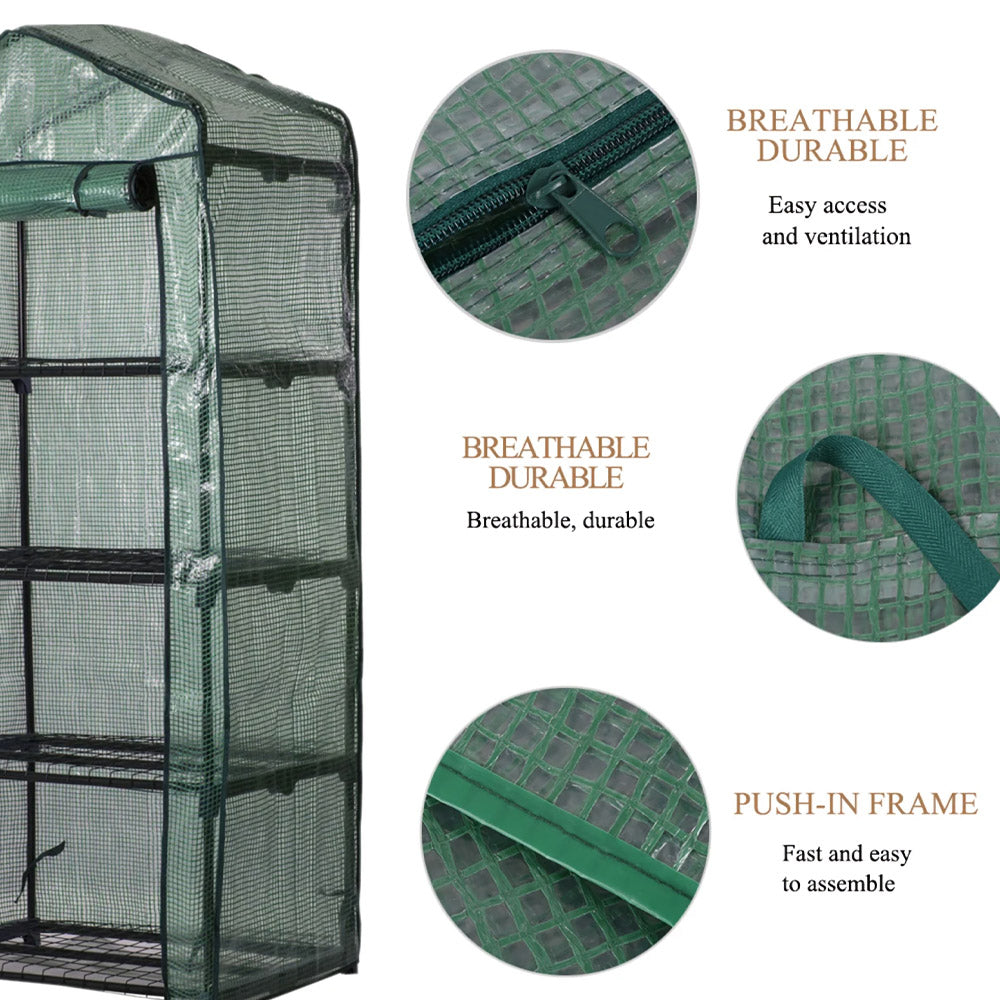 Compact 4-Tier Mini Greenhouse Cover with Roll-up Zipper Door