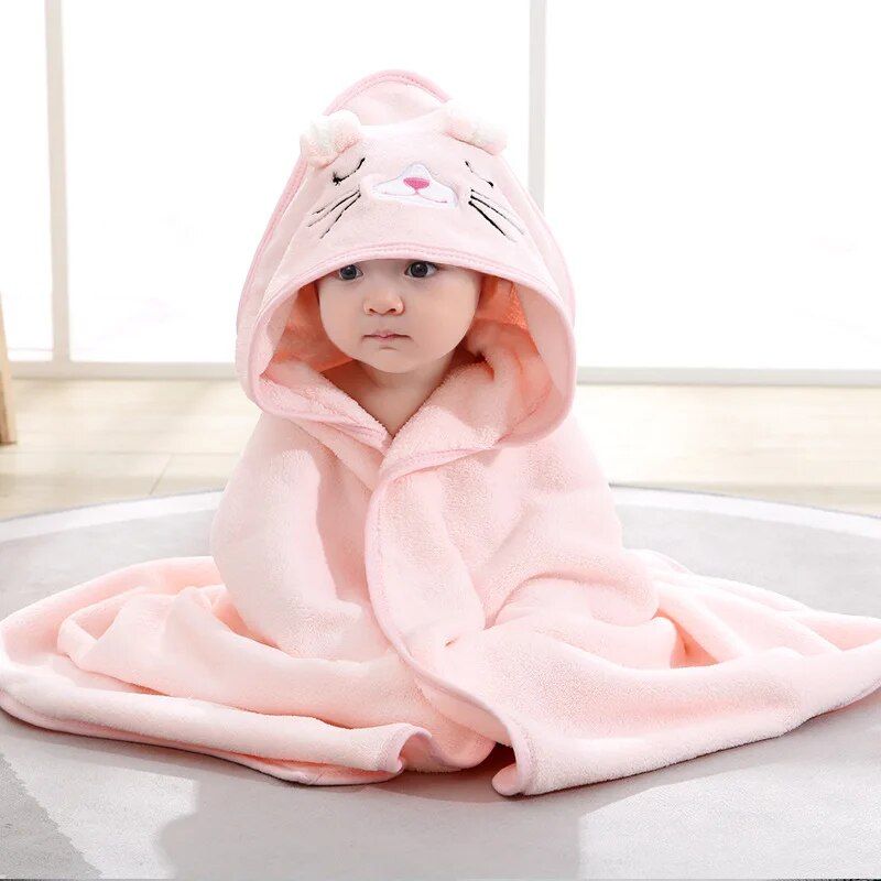 Soft & Adorable Cartoon Animal Hooded Baby Towel - Warm, Cozy Cotton Bathrobe for Newborns & Toddlers