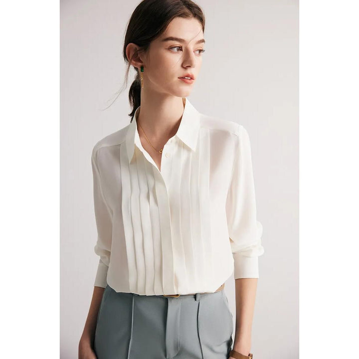 Elegant Mulberry Silk Office Chic White Blouse