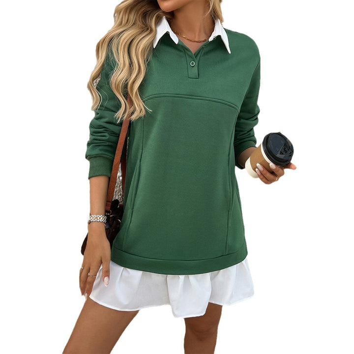 Women's Casual Loose Pockets Patchwork Sweater Dress