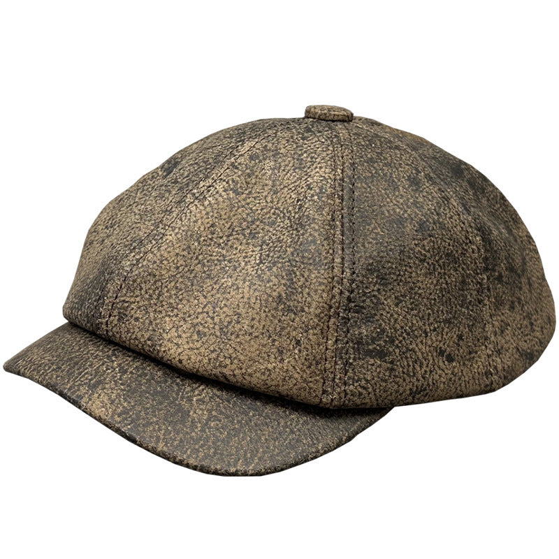 Autumn And Winter First Layer Cowhide Duck Tongue High-grade Leather Painter Cap