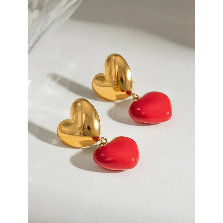 18K Gold Plated Red Heart Pendant Earrings for Women