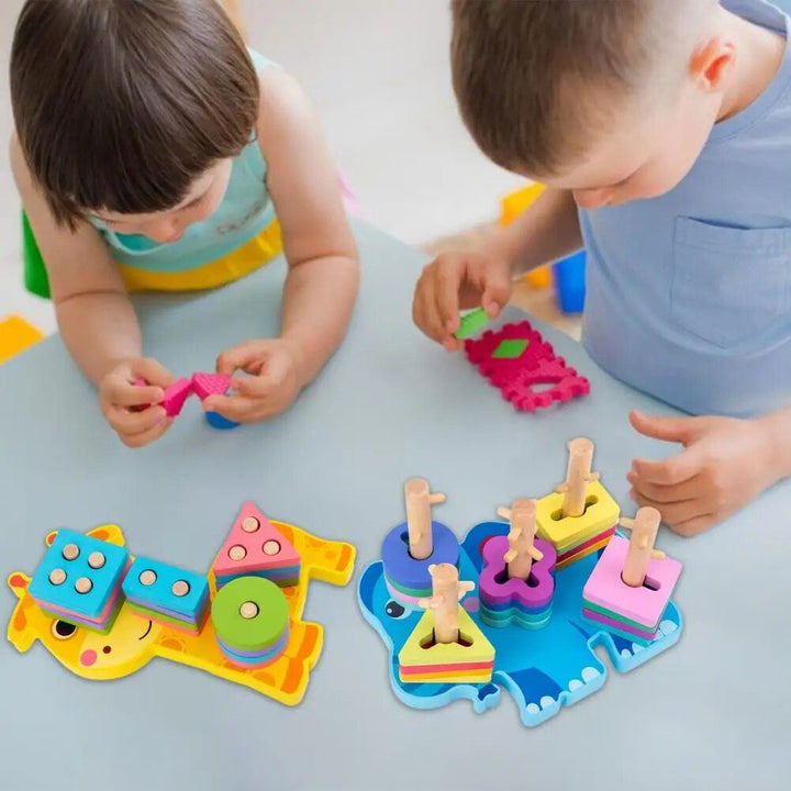 Wooden Animal Shape Puzzle & Stacking Toy for Kids' Development