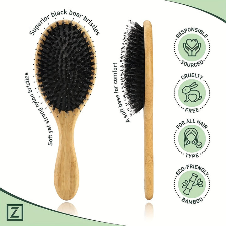 Natural Boar Bristle Hair Brush for Scalp Massage and Detangling