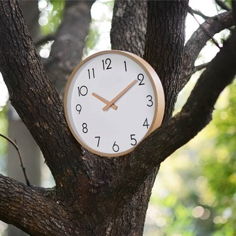 TXL 14 Inch Glass Wooden Wall Clocks Silent Quartz Non Ticking Wall Clocks Living Room Office Wooden Hand Simple Concise Home Decor