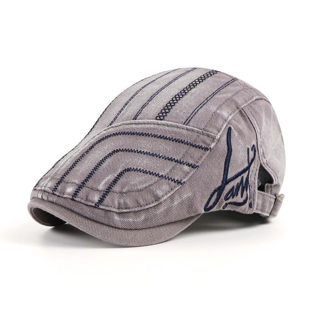 Gorro de boina con rayas bordadas de algodón unisex Duckbill Golf Hebilla plana Visor Cabbie Cap para hombres y mujeres