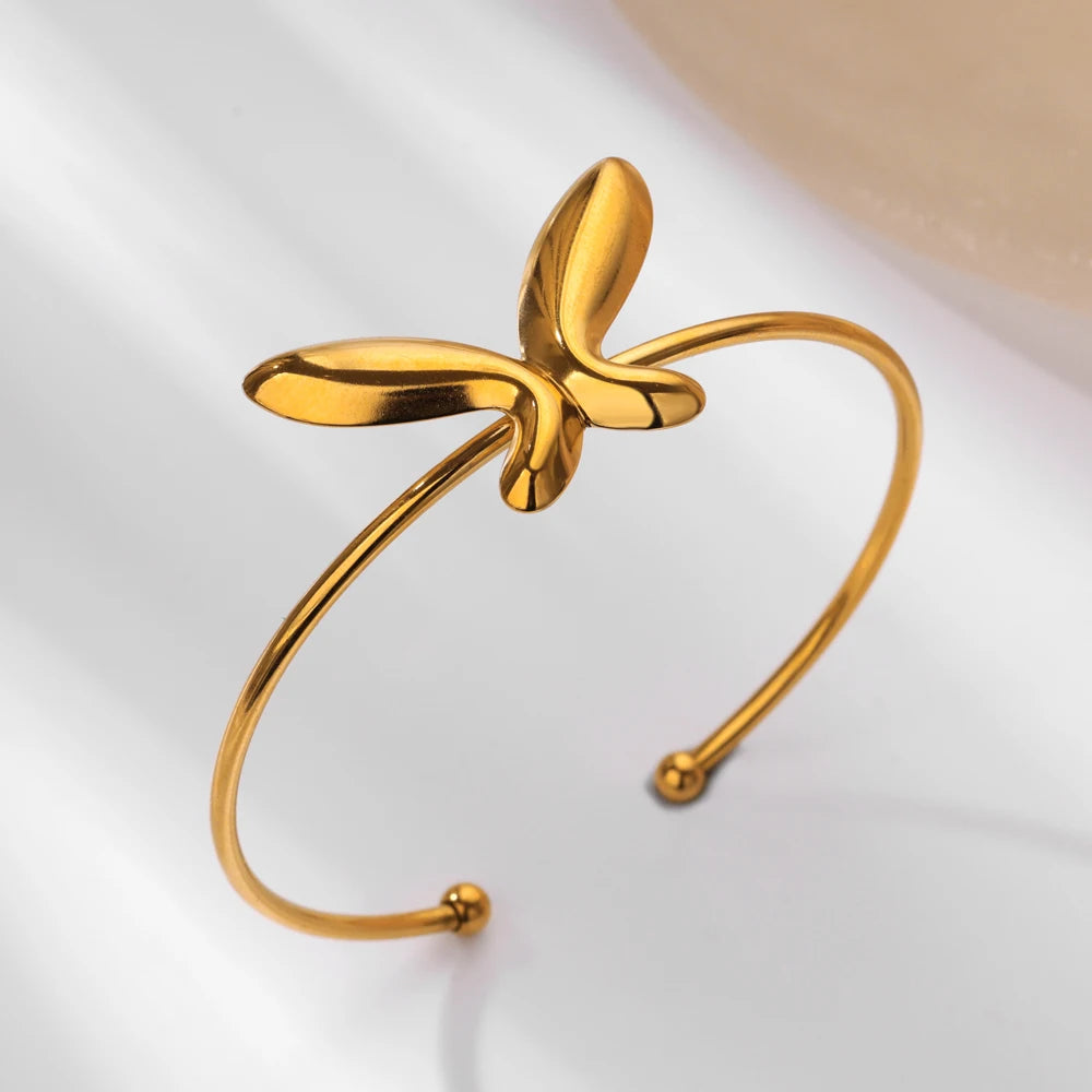 Delicate Butterfly Cuff Bracelet - Trendy Gold Stainless Steel Bangle