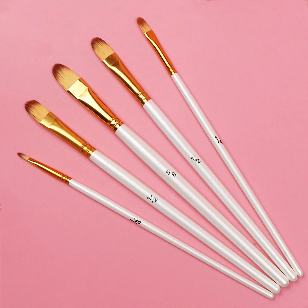 5-Piece Acrylic & Oil Paint Brush Set - Nylon Hair & Wooden Handle