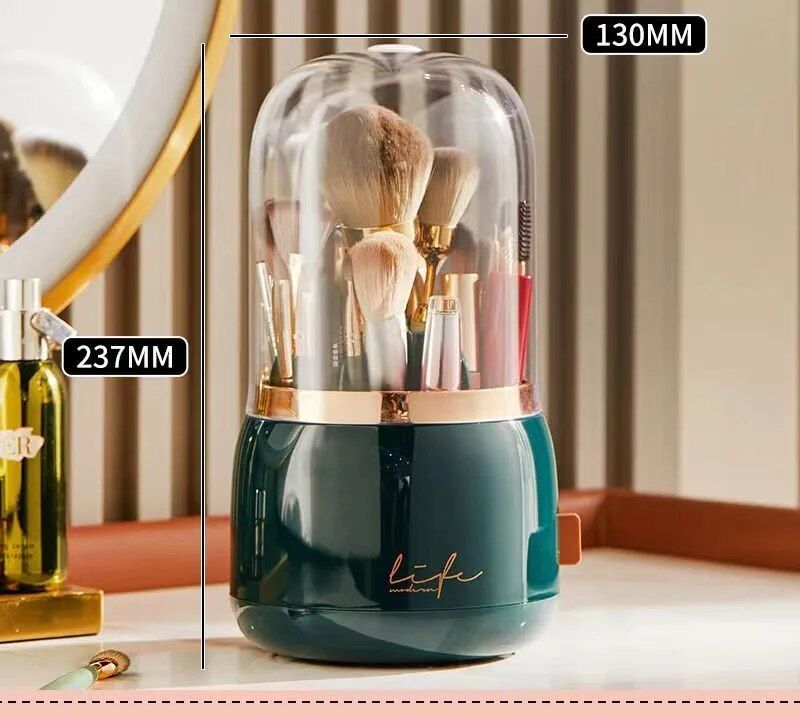 360° Rotating Cosmetic Brush Holder - Portable & Clear Makeup Organizer