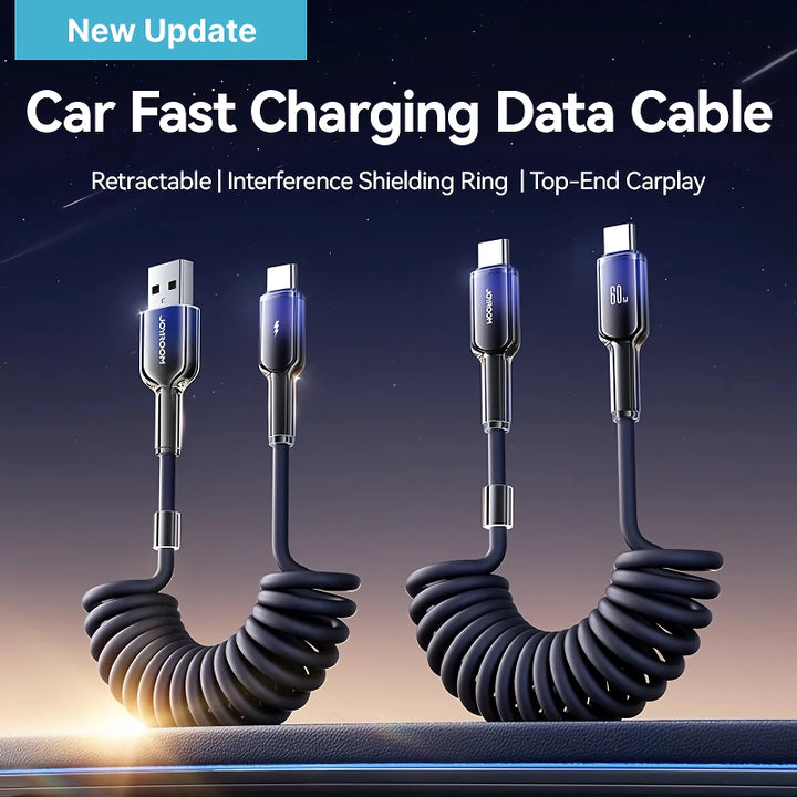 60W USB Type C PD Spring Car Charging Cable