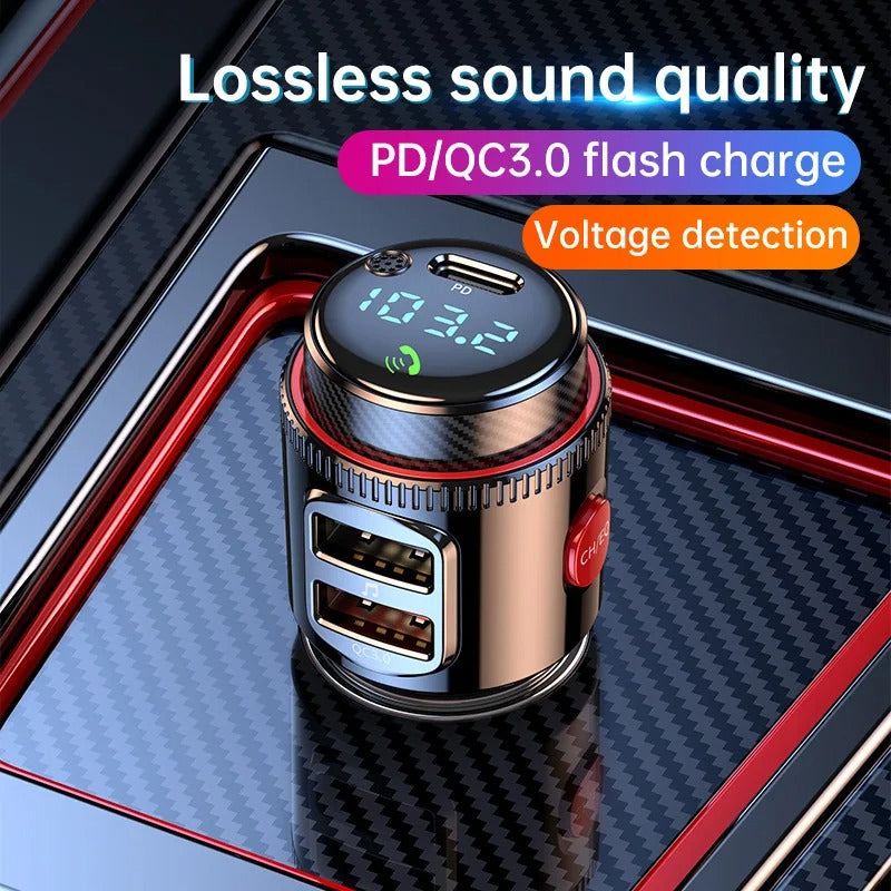 PD30W+QC 3.0 Bluetooth 5.4 Car FM Transmitter with Handsfree and Fast Charging