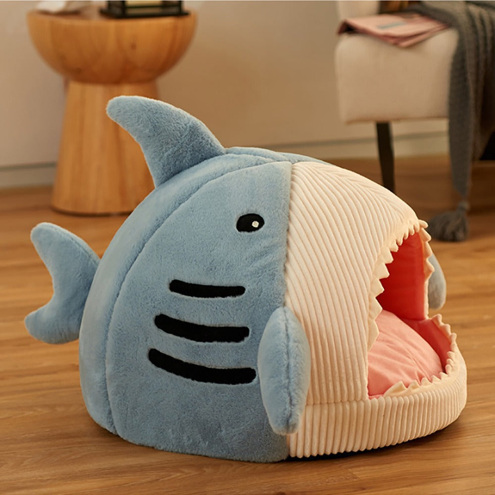 Cozy Cartoon Shark Cat Bed