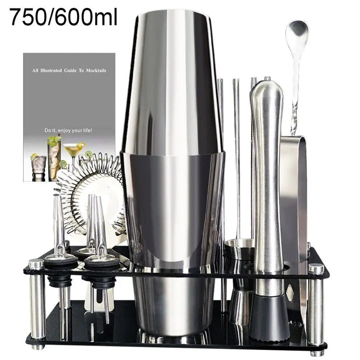 Boston Cocktail Shaker Set: Complete Bartender Tool Kit with Acrylic Stand