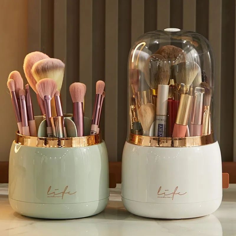 360° Rotating Cosmetic Brush Holder - Portable & Clear Makeup Organizer