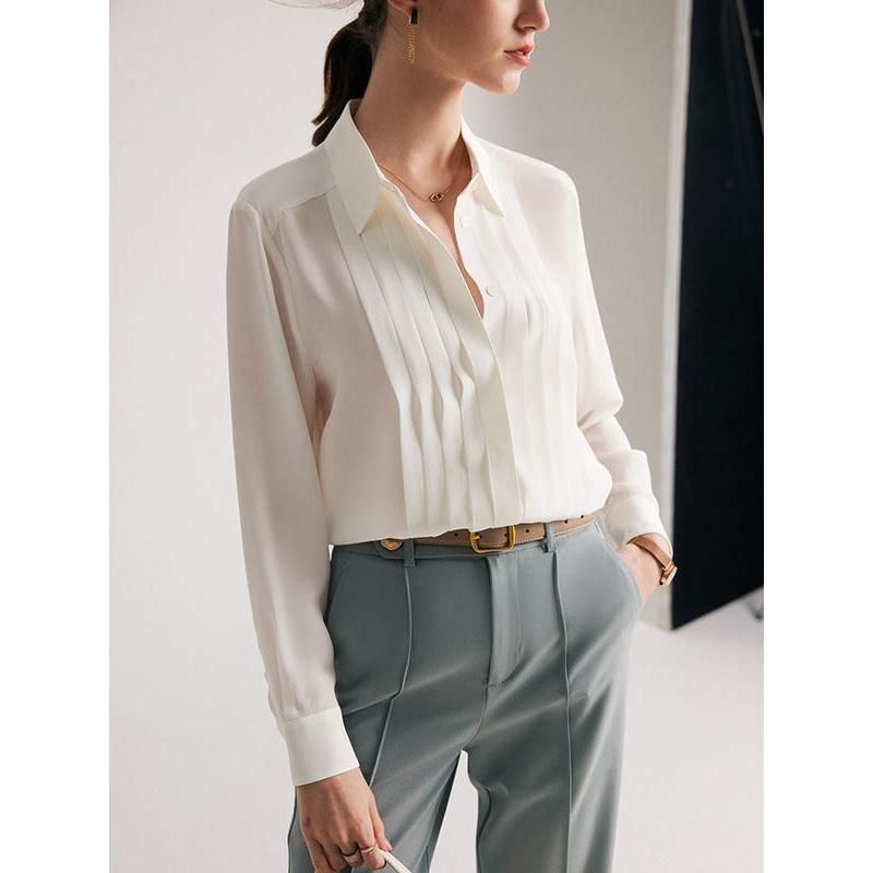 Elegant Mulberry Silk Office Chic White Blouse