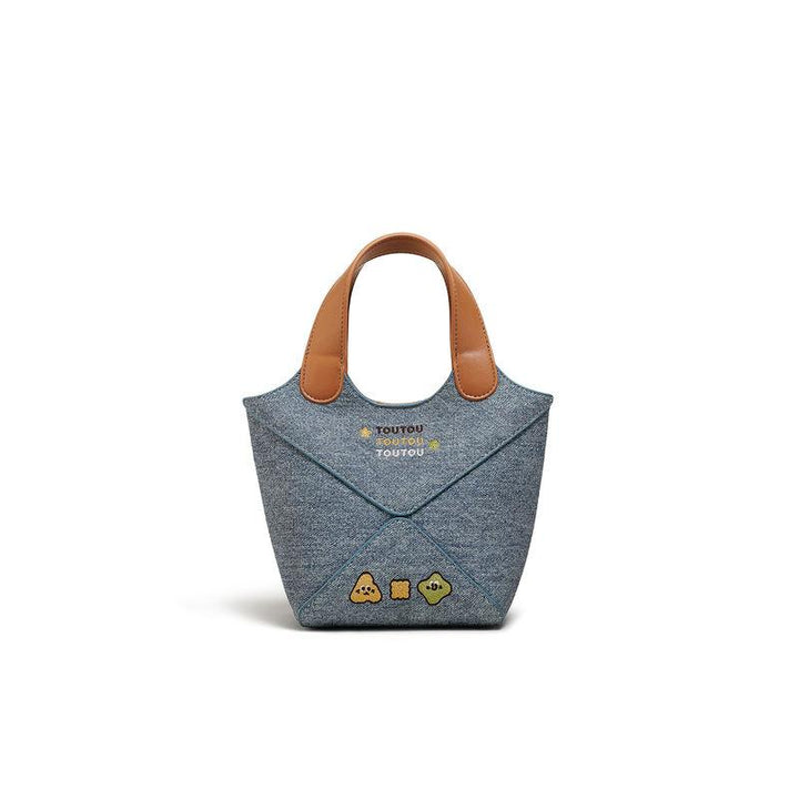 Charming Canvas Bucket Bag with Embroidered Cheese Design