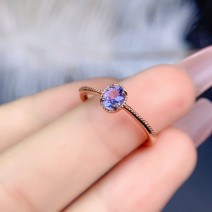 New Natural Tanzanite Ring Women S925 Silver Exquisite Simple Personality Fashion Versatile