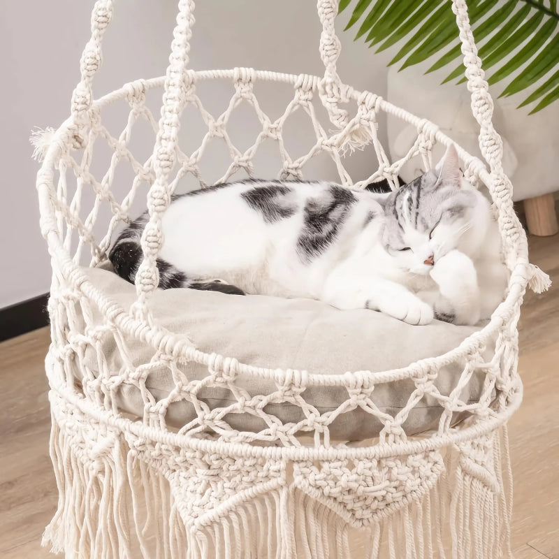 Boho Hanging Cat Bed for Sleeping, Playing, and Lounging