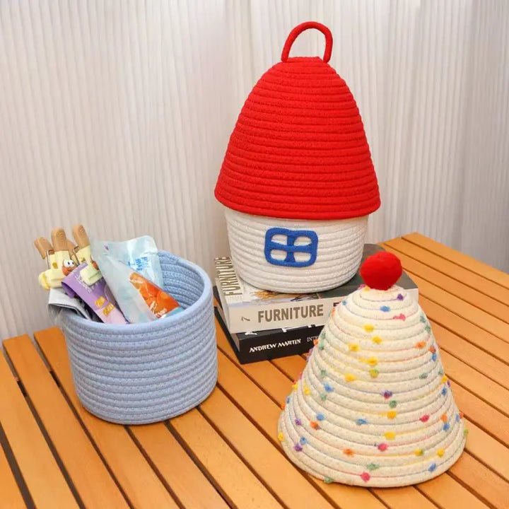 Small Round Woven Rope Basket with Lid – Decorative & Versatile Storage Bin