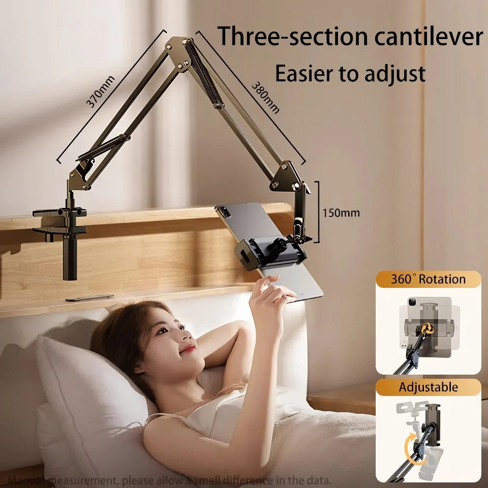 360° Rotatable Tablet and Phone Stand with Long Arm and Adjustable Holder