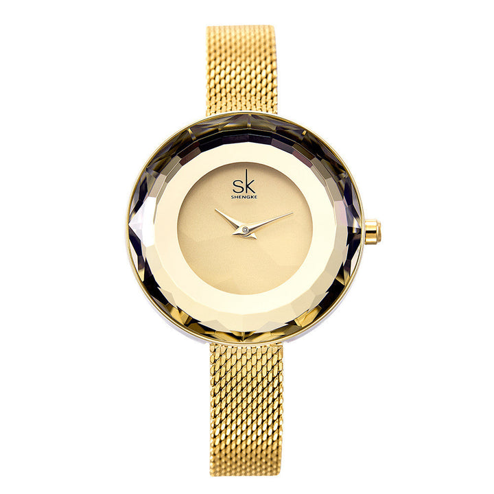 Ladies mesh strap glass watch