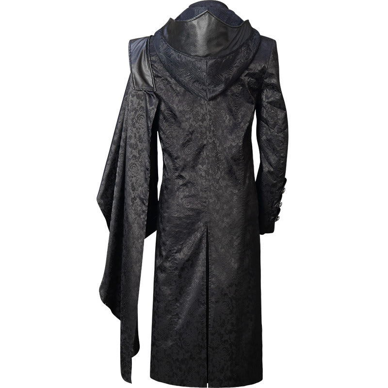 Black Stand Collar Leather Punk Gothic Cape Coat