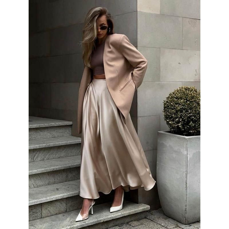 Elegant High Waist Satin Maxi Skirt for Women