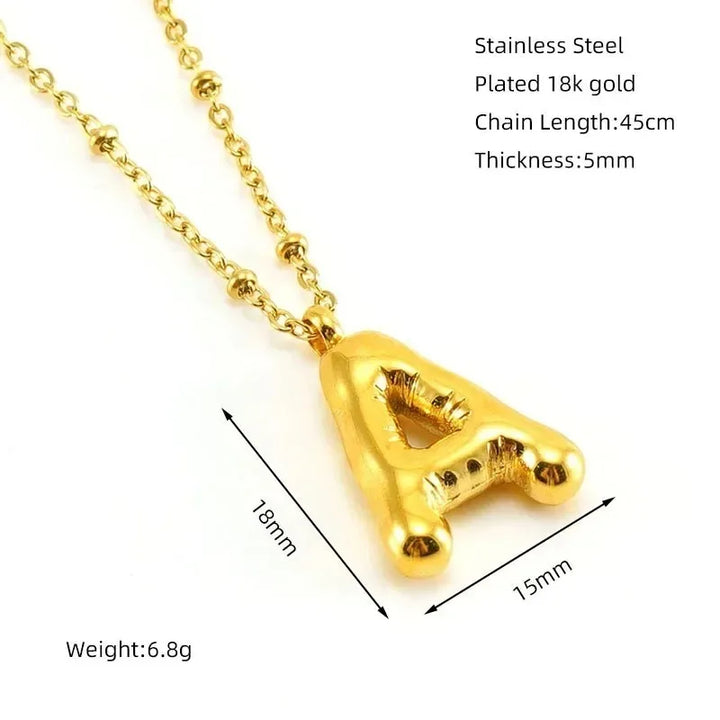 18K Gold Plated Chunky Bubble Initial Necklace