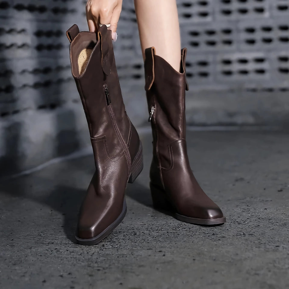 Stylish Brown Leather Cowboy Boots for Women