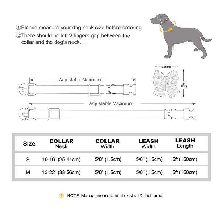 Fashion Dog Collar and Leash Set with Bowtie