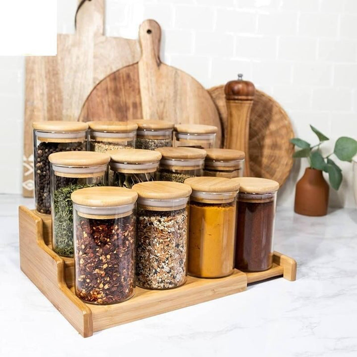Glass Seasoning Storage Jars with Bamboo Lid
