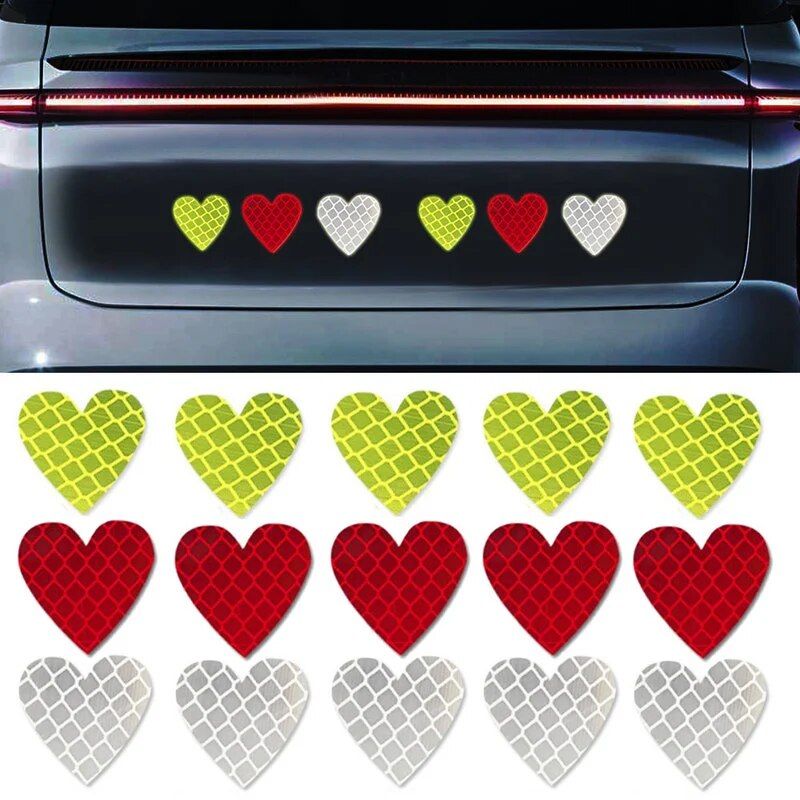 Heart-Shaped Reflective Safety Decals for Cars & Bikes