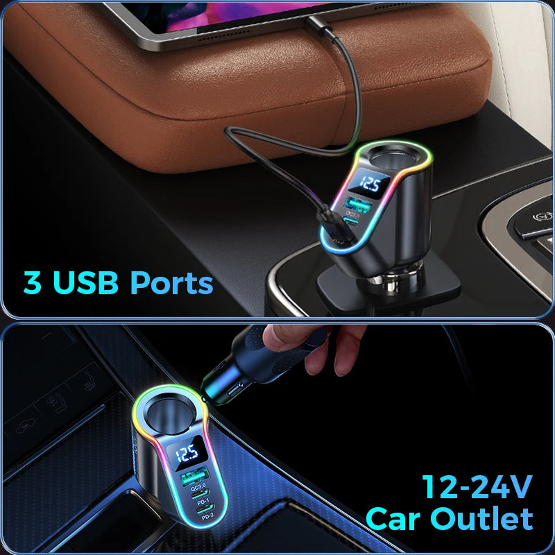 150W 4-in-1 Cigarette Lighter USB Car Charger Adapter