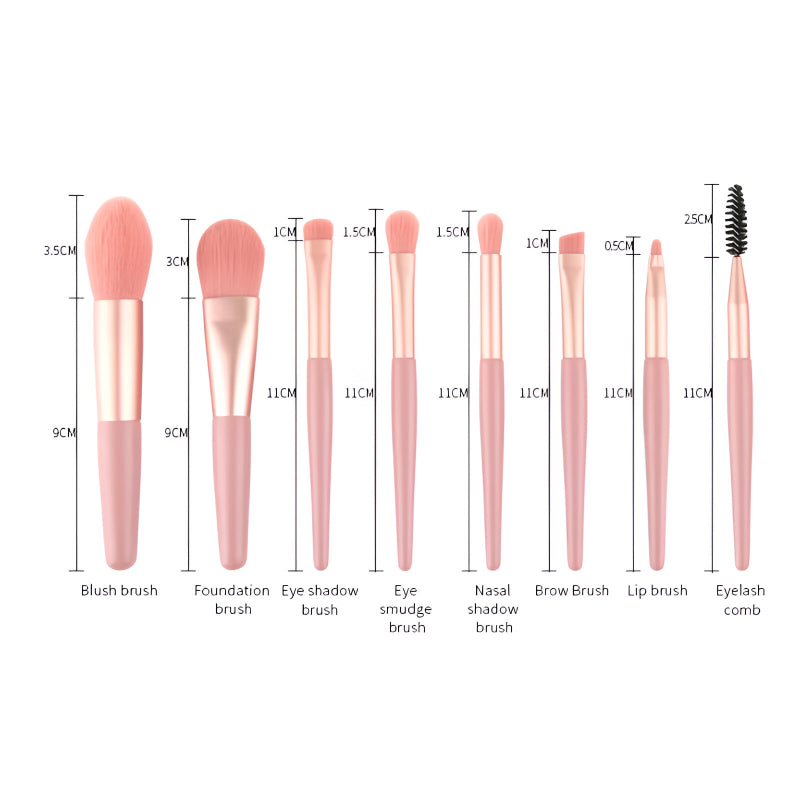 8-Piece Professional Makeup Brush Set for Powder, Eyeshadow, and Blush