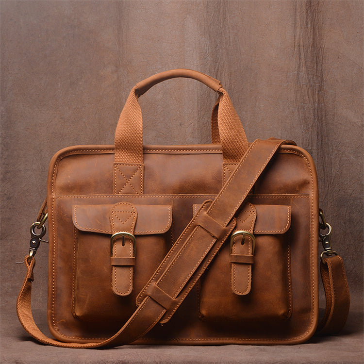 Men's Retro Handmade First Layer Cowhide Portable Briefcase