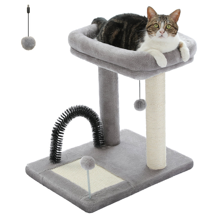 50CM Small Cat Tree with Large Perch, Sisal-Covered Scratching Post, and Self-Grooming Brush