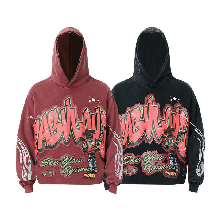 American Street Fashion Washing Water Printed Hoodie