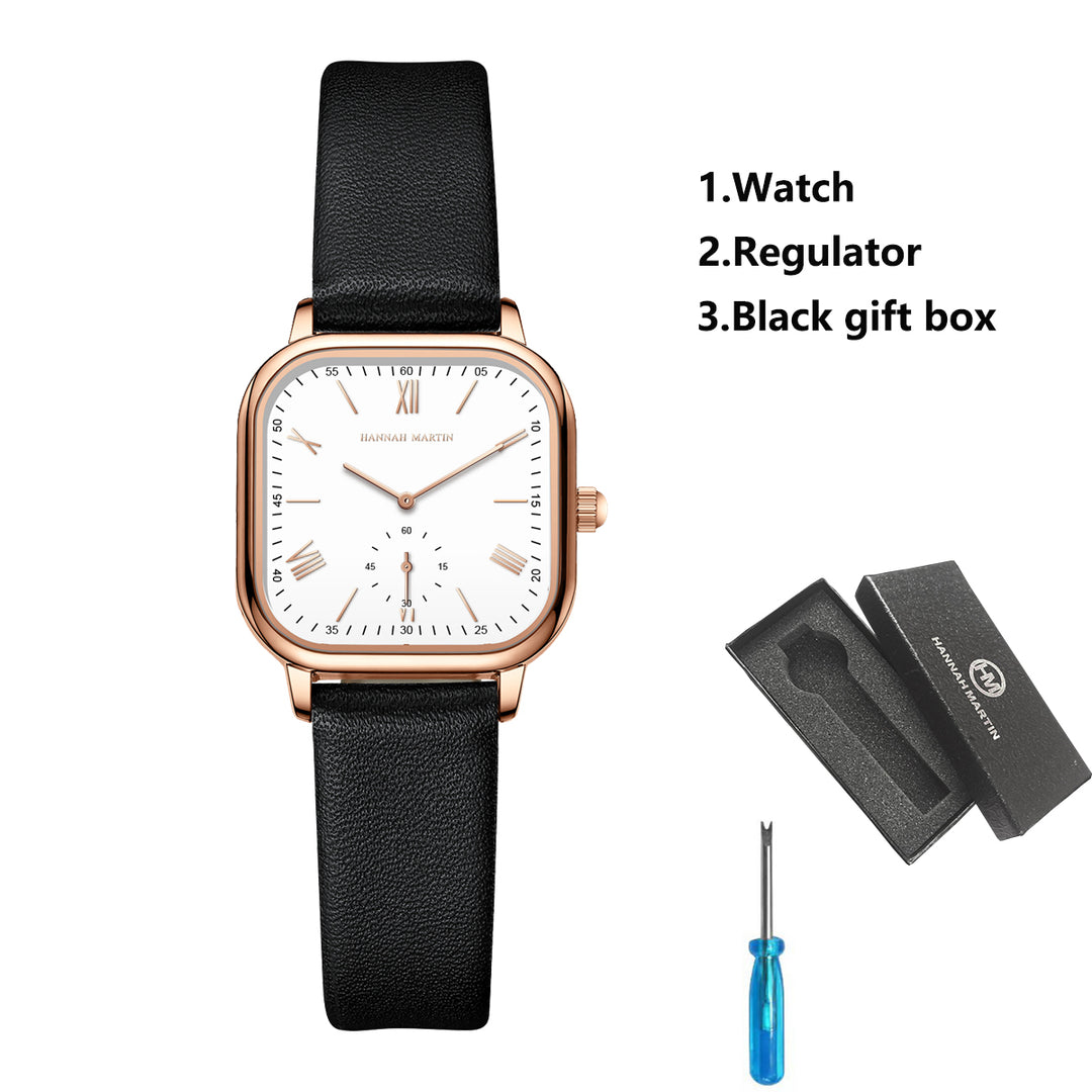 Elegant Square Rose Gold Watch with Leather Strap – 3 Bar Waterproof Quartz Watch