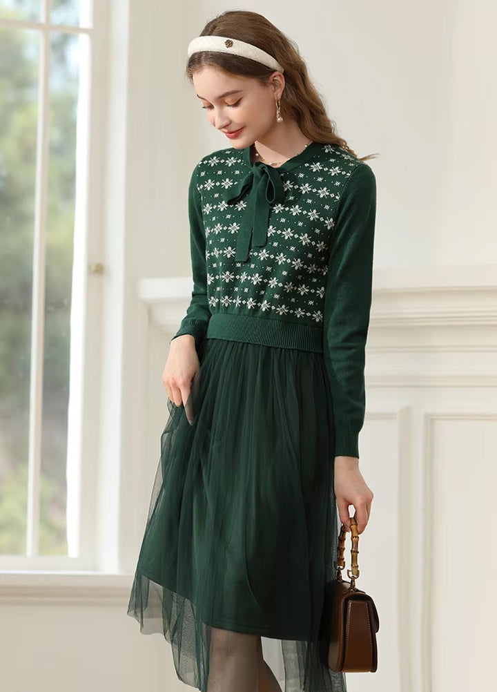 Bow-Knitted Winter Dress