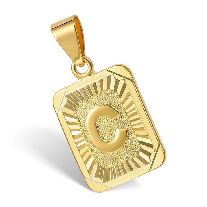 Gold Plated Initial Necklace with Cuban Curb Chain - Unisex Personalized Letter Pendant