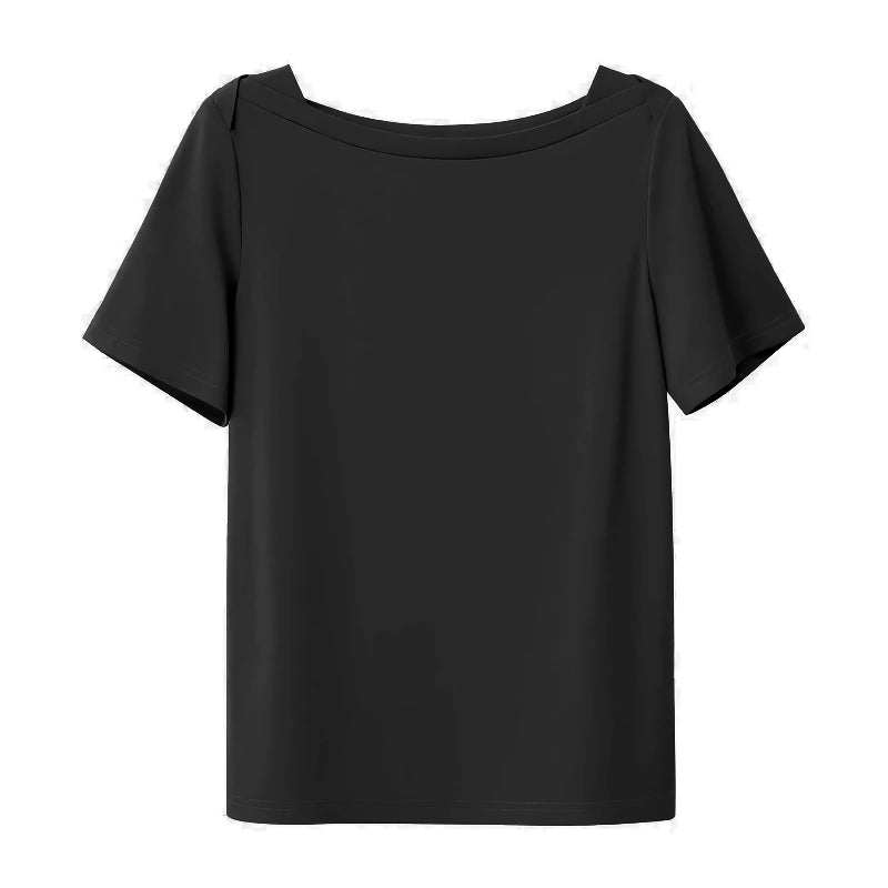 Women’s Minimalist Cotton T-Shirt with One-Line Collar