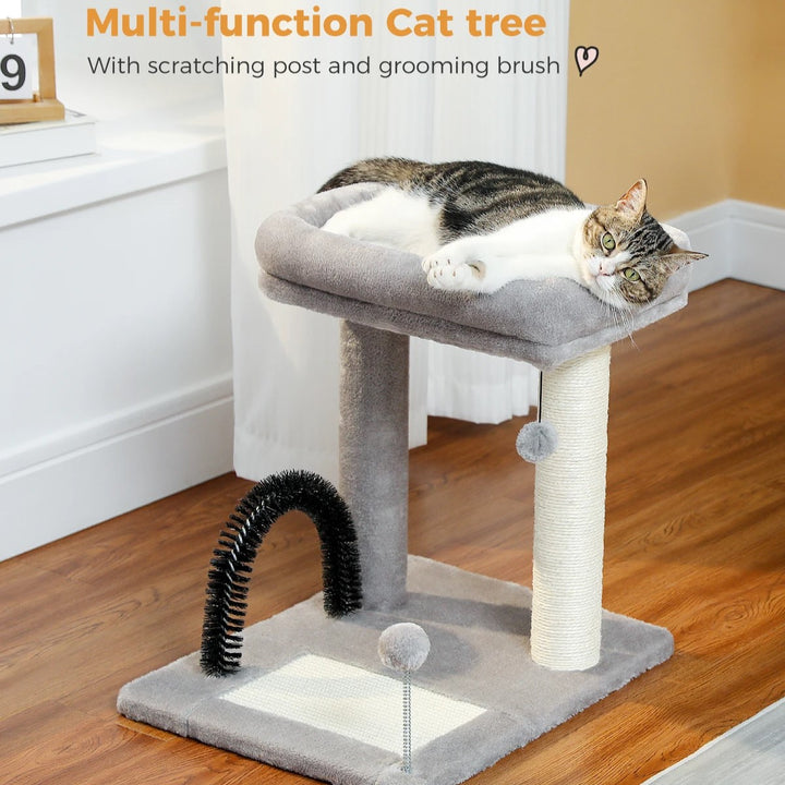 50CM Small Cat Tree with Large Perch, Sisal-Covered Scratching Post, and Self-Grooming Brush