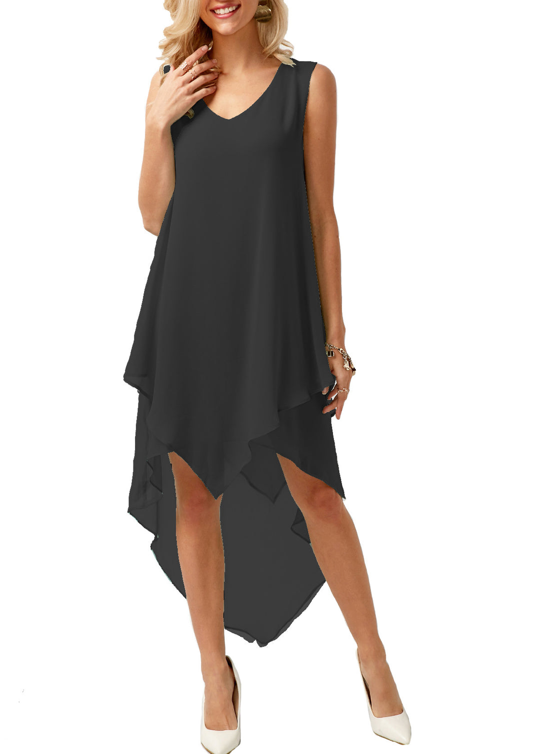 Sleeveless Solid Color Irregular Chiffon Dress